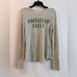 American Eagle Blue and Green Floral Patterned Top